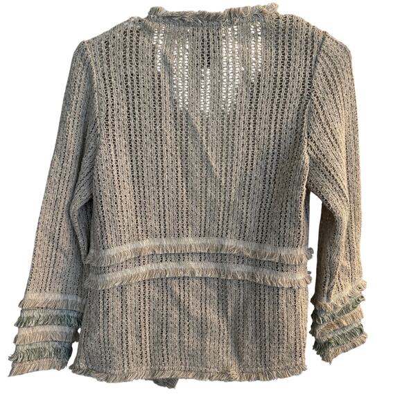Nic +Zoe Sweater Women's XS Gray Sage Fringe Knit Open Front - Picture 2 of 9